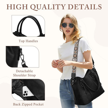 Hobo Bags for Women,VASCHY Vegan Leather Handbag Purse Top Handle Satchel Boho Shoulder Bag with Crossbody Guitar Strap - PuriLite