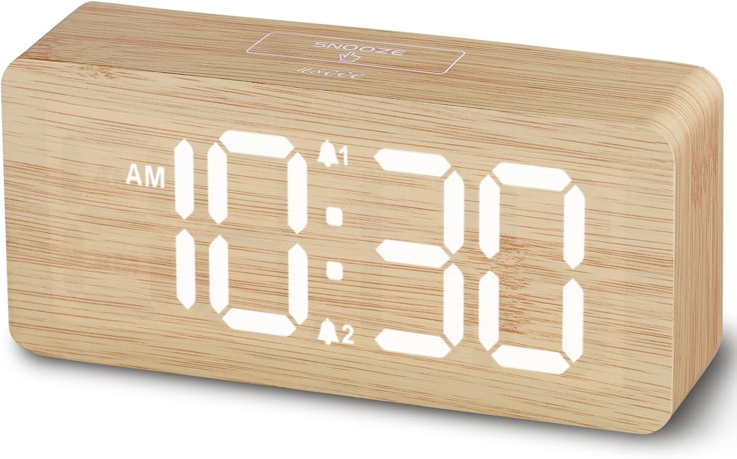 Purilite Select Wooden Digital Alarm Clock with Large LED Display - PuriLite