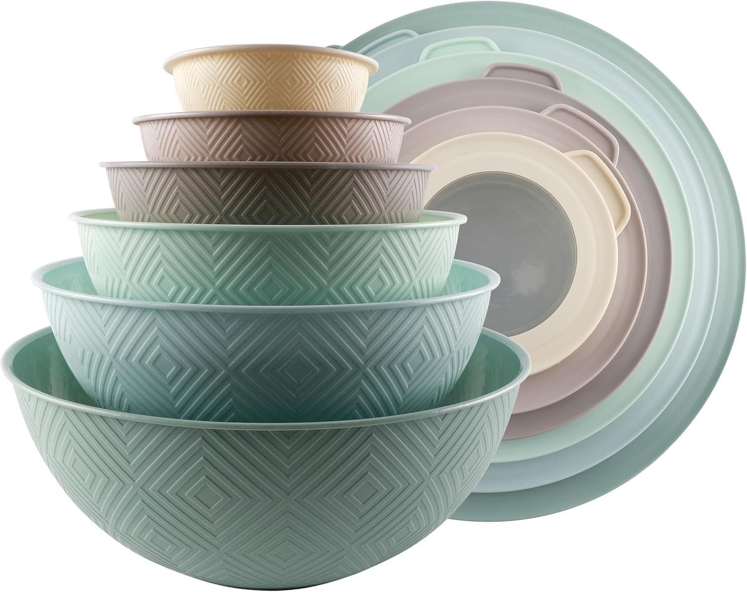 COOK WITH COLOR Mixing Bowls with TPR Lids - 12 Piece Plastic Nesting Bowls Set Includes 6 Prep Bowls and 6 Lids, Microwave Safe Mixing Bowl Set (Mint) - PuriLite