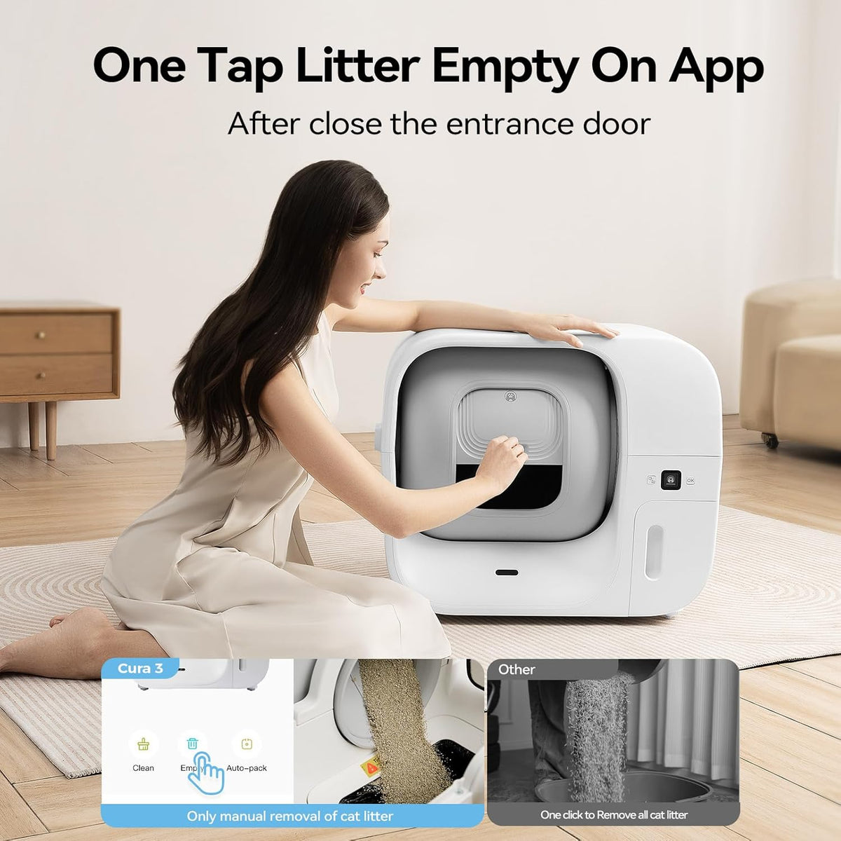 Amicura Automatic Cat Litter Box, Self Cleaning, 360-Degree Detection Smart Anti-Pinch, App Control, Odor-Proof, 65L Extra Large Open-top Cat Litter Box, Ultra Quiet Cat Toilet - PuriLite