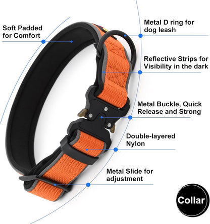 Plutus Pet Tactical Dog Collar, Reflective, Adjustable Heavy Duty Dog Collar, Soft Padded and Comfortable, for Small Medium and Large Dogs (Red, L) - PuriLite