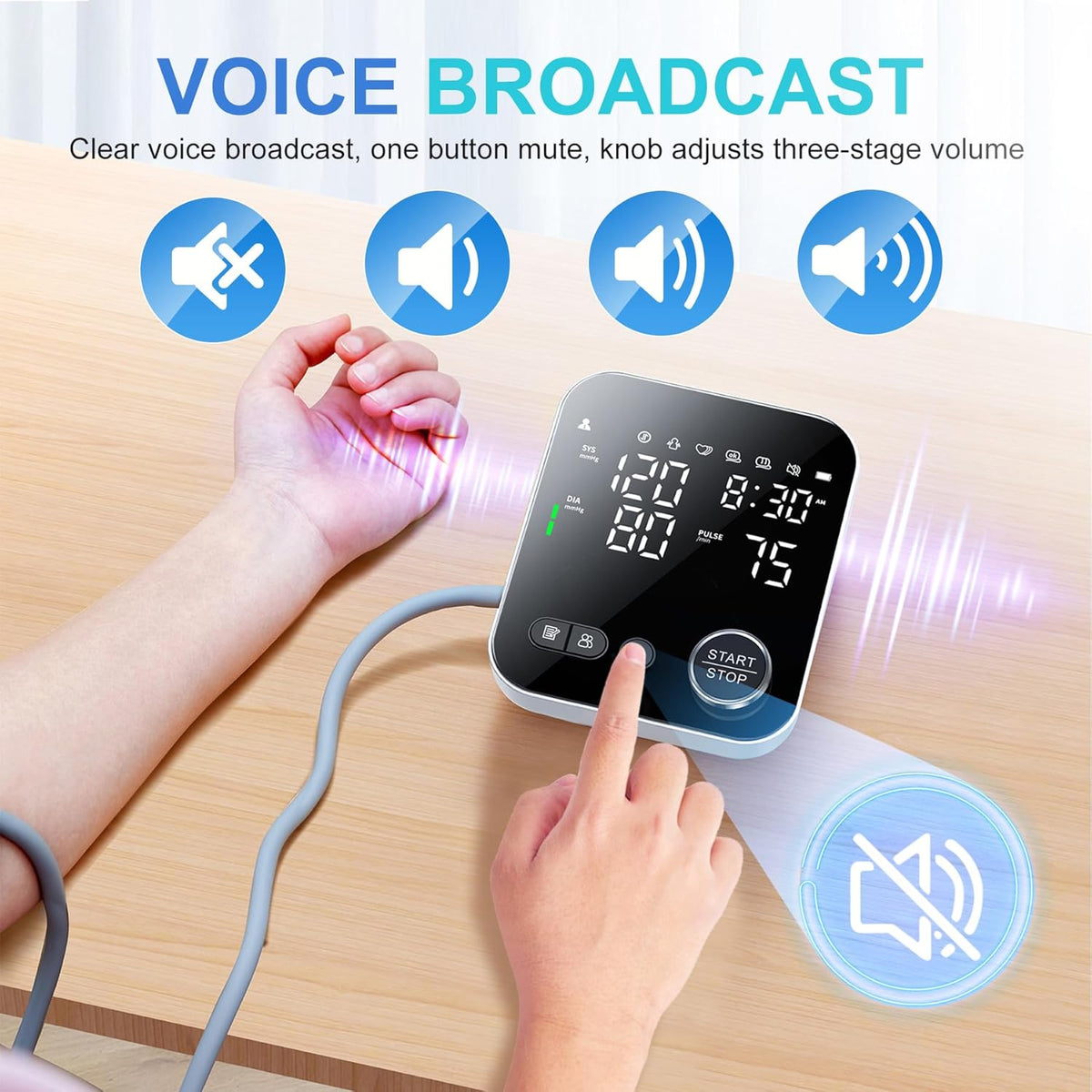 Blood Pressure Machine for Home Use, Adjustable 8.7"-16.5" Upper Arm Cuff Dual User Mode Voice Broadcast LED Backlit Display Monitor with Storage Bag - PuriLite