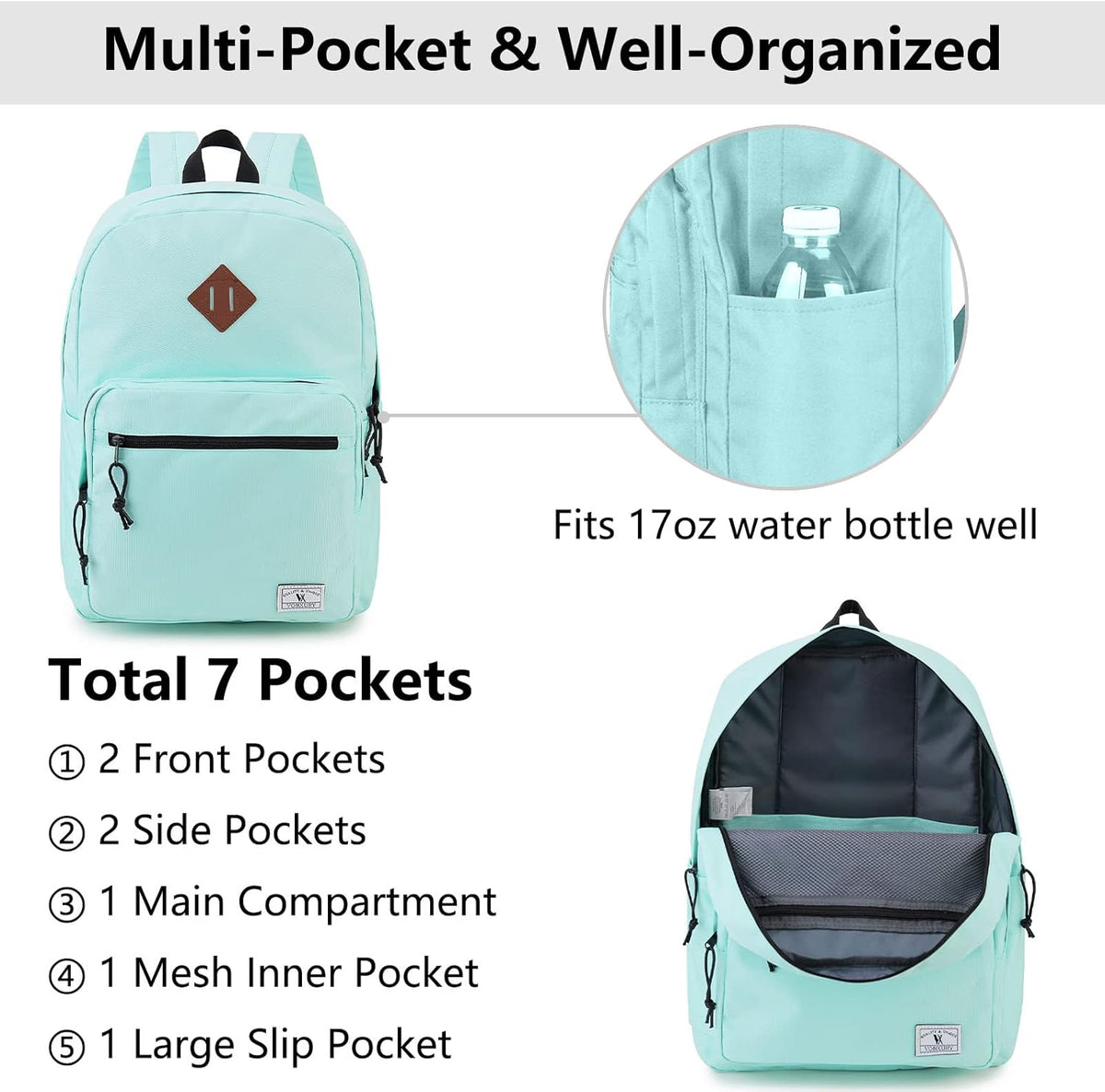 School Backpack for Kids,Lightweight Water Resistant Work Travel Backpack for Women Men Teens VONXURY - PuriLite