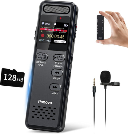 160GB Digital Voice Recorder with Playback, 1100mAh Mini Audio Recording Device for Lecture Interviews, 1536Kbps Voice Activated Recorder with Noise Reduction, Password, External Microphone - PuriLite
