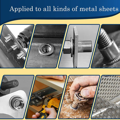 Vifmy Metric & SAE Rivet Nut Assortment Kit(420 Pcs),m3 m4 m5 m6 m8 m10 m12#6-32#8-32#10-24 1/4"-20 5/16"-18 3/8"-16 UNC Flat Head Rivnut Set,Zinc Plated Finish Carbon Steel Nutsert - PuriLite