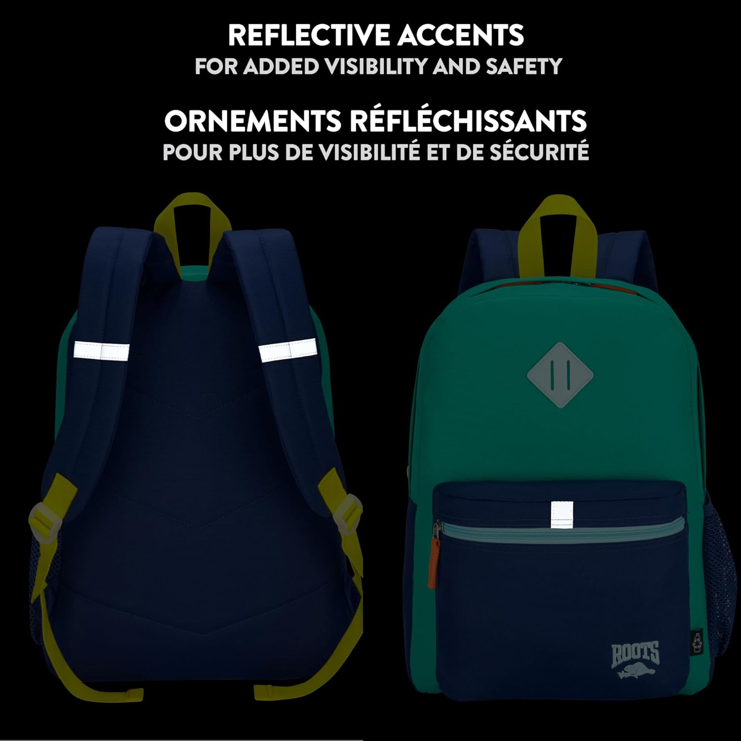 Roots Kids Lightweight Backpack — Made from 100% Recycled Fabrics with Rain Flap, Bottle Pocket, Reflective Accent, and Back Padding — 22.5 litres, Pink & Purple - PuriLite