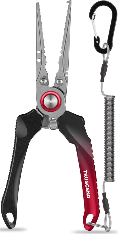 TRUSCEND Lockable Handy Fishing Pliers with Innovative Ergonomic Handle, Saltwater Corrosion Resistant Teflon Coated Fishing Tool, Multi-Function Fishing Gear with Mo-V Cutter, Amazing Fishing Gift - PuriLite