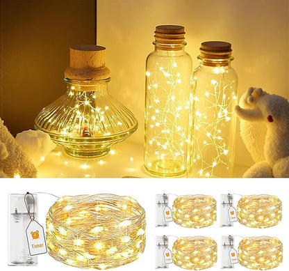 AlldGuo 2-Pack Fairy Lights Battery Powered – 2M 20 LED Warm White Twinkle Lights with Timer, Flexible Silver Wire Indoor String Lights for Bedroom, Christmas, Halloween, Party, DIY Decor - PuriLite