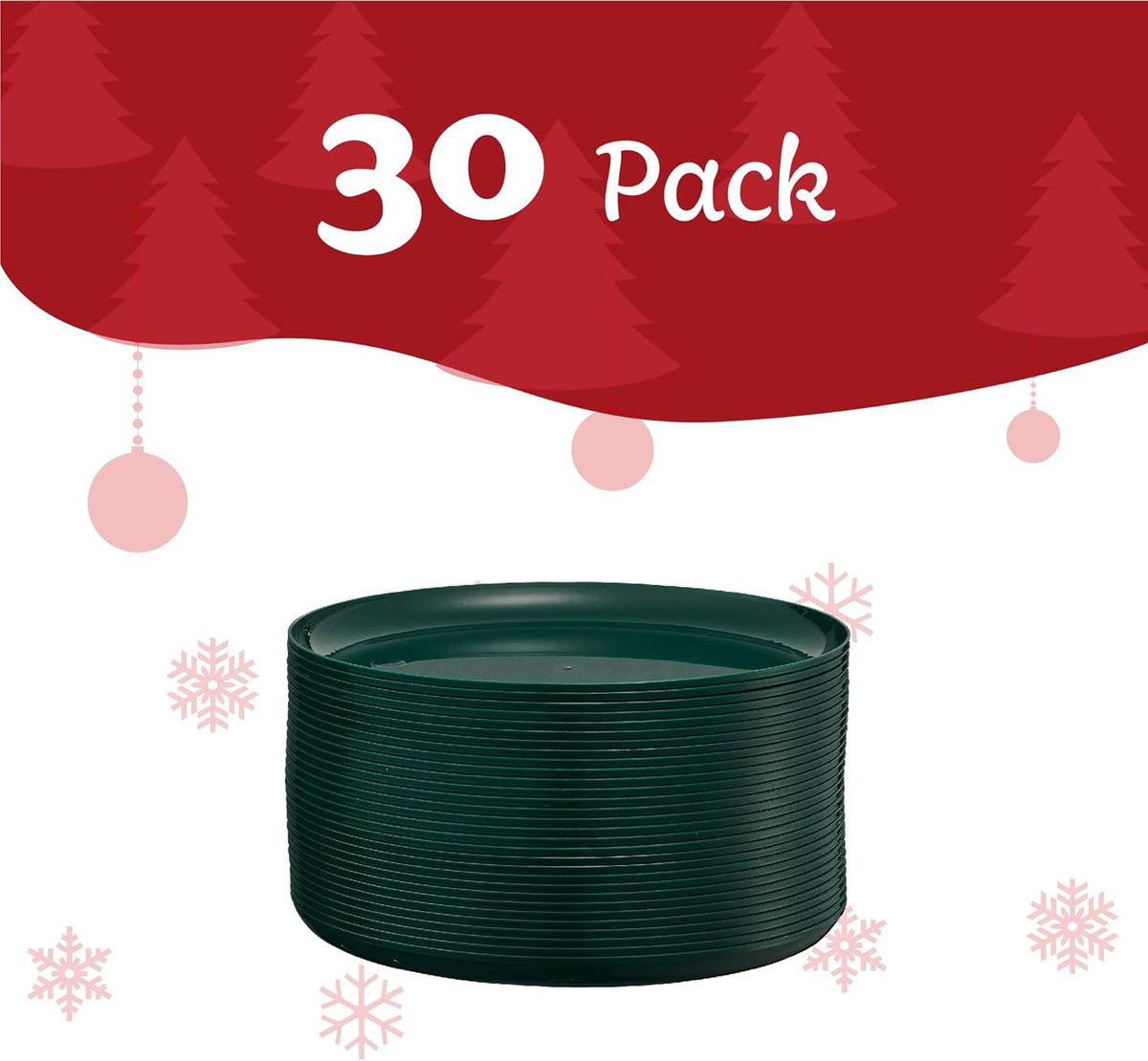 PLASTICPRO [30 Pack 10.7'' Christmass Green Plastic Party Plates Edge Collection Premium heavyweight Elegant Disposable Tableware Dishes - PuriLite