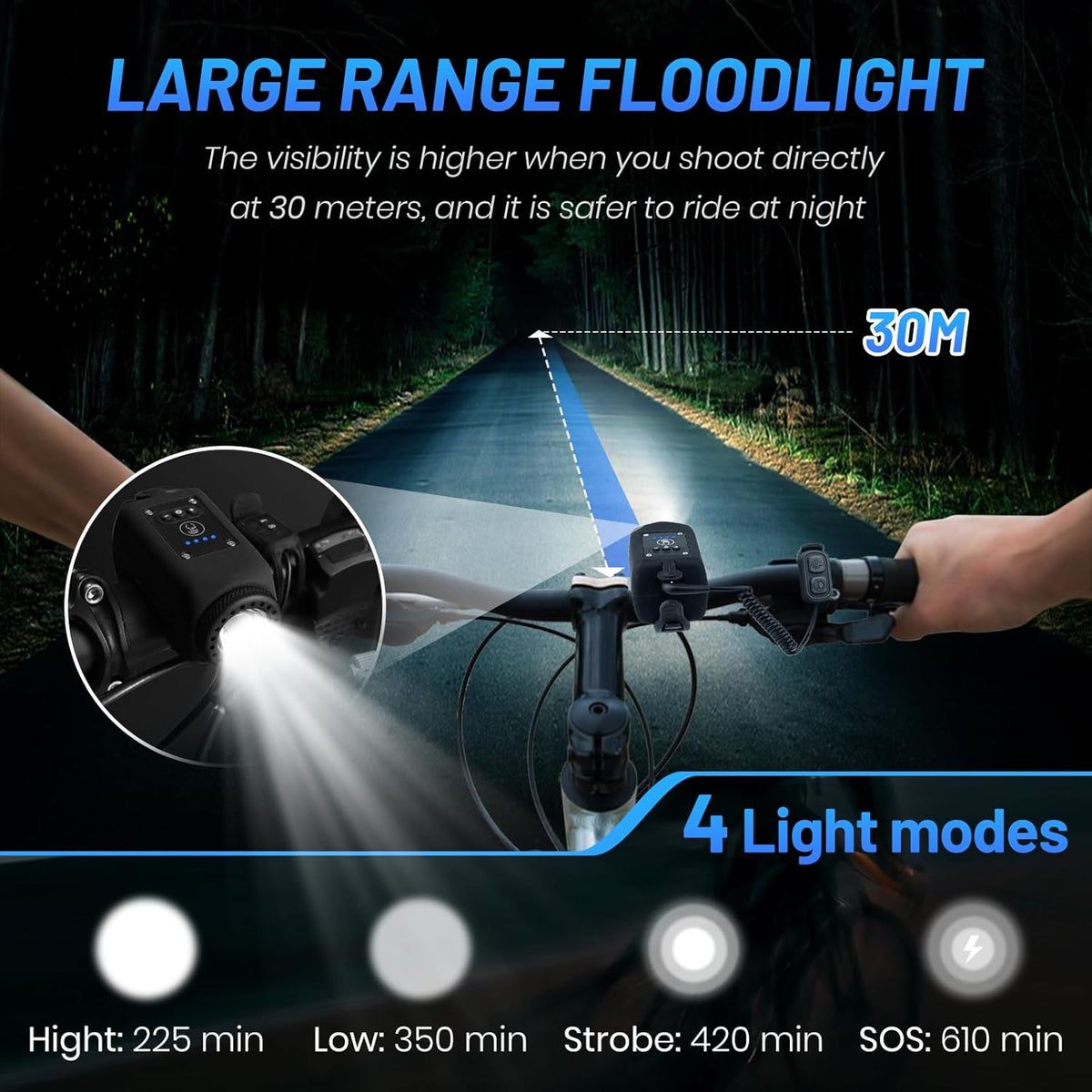 Bike Horn with Light, 110 dB Bicycle Electric Horn Front Headlight, 6 Sounds and 4 Light Modes, Adjustable Brightness Volume, USB Rechargeable, Battery Powered - PuriLite