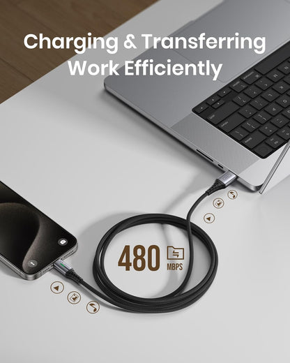 USB C Cable, INIU 3.1A Type C Cable Fast Charging (6.6ft), Zinc Alloy Braided Data USB-C Cable, USB A to USB C Charger Cable for iPhone 16 15 14 Pro Max iPad Samsung S22 S21 Huawei Xiaomi OnePlus - PuriLite