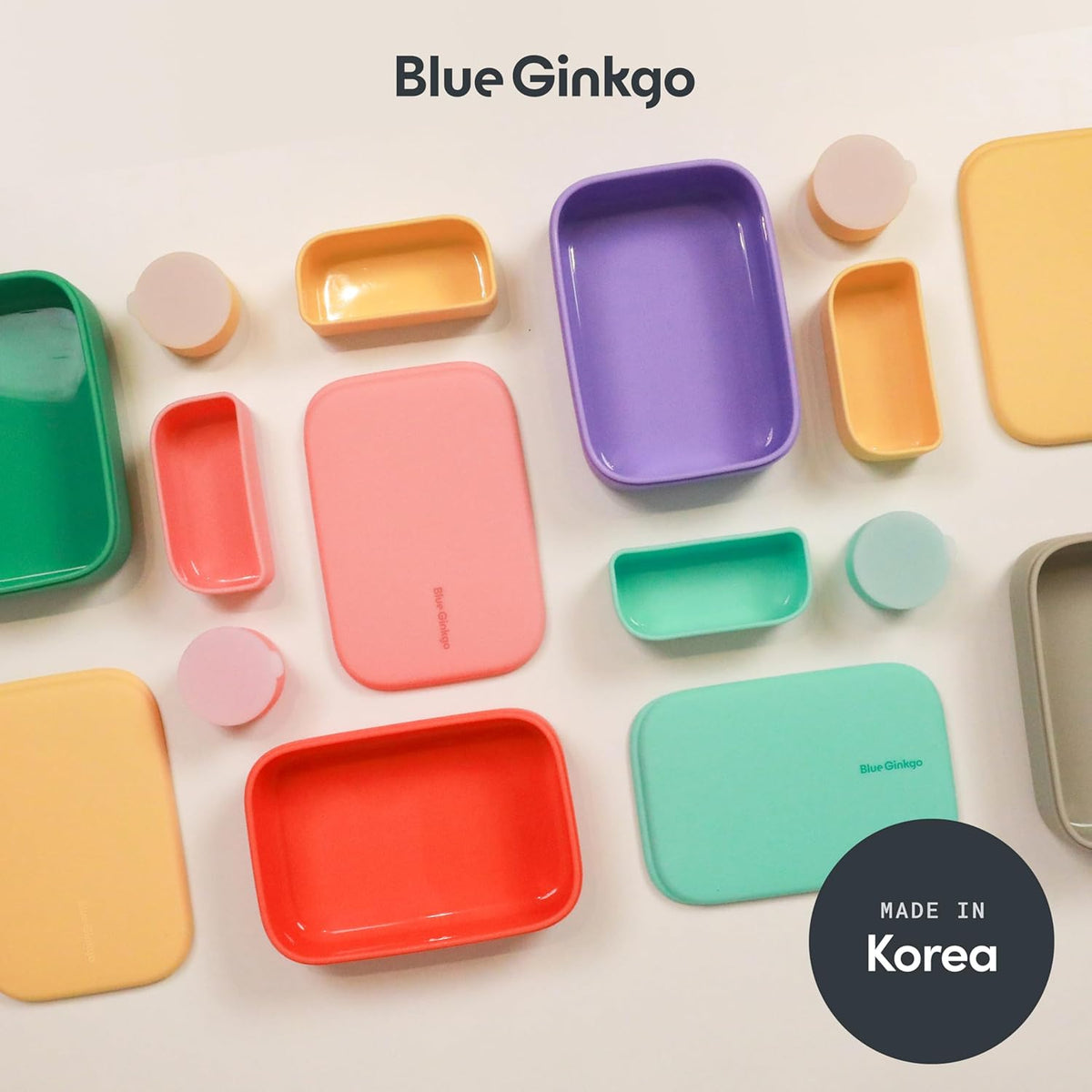 Blue Ginkgo Kids Silicone Lunch Box Set – Durable Heavy-Duty Silicone Bento Box, Microwave, Freezer, Dishwasher Safe – Airtight, BPA Free (Made in Korea, Coral) - PuriLite