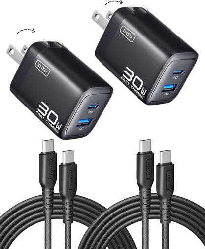 INIU USB C Charger, 2-Pack 30W PD QC 3.0 Dual Port Fast Charging Type C Charger Block with 5ft USB-C Cable, Compact USB C Wall Charger with Foldable Plug for iPhone 16 15 Pro Max Samsung S23, Yellow - PuriLite