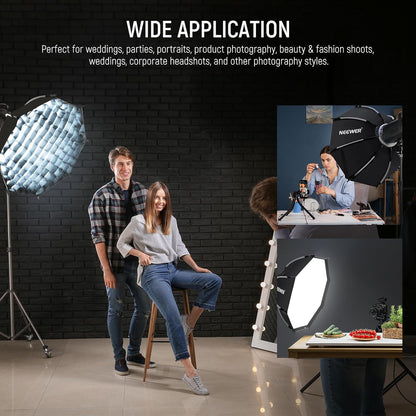 NEEWER 35.4'' Octagonal Softbox, Quick Release Parabolic Soft Box with Bowens Mount, Diffusers, Grid, Bag Compatible with Aputure 120d Compatible with Godox SL60w NEEWER Q4 AS600B CB300B Q300, NS92P - PuriLite