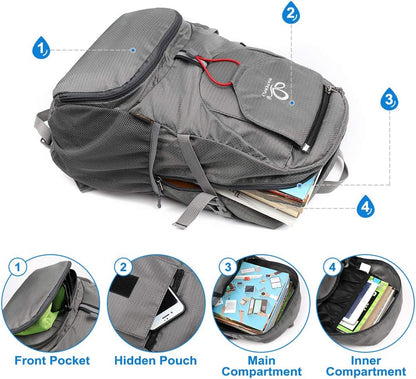 WATERFLY Hiking Backpack 20L Foldable Travel Backpack Lightweight Hiking Daypack for Outdoor Cycling Camping - PuriLite