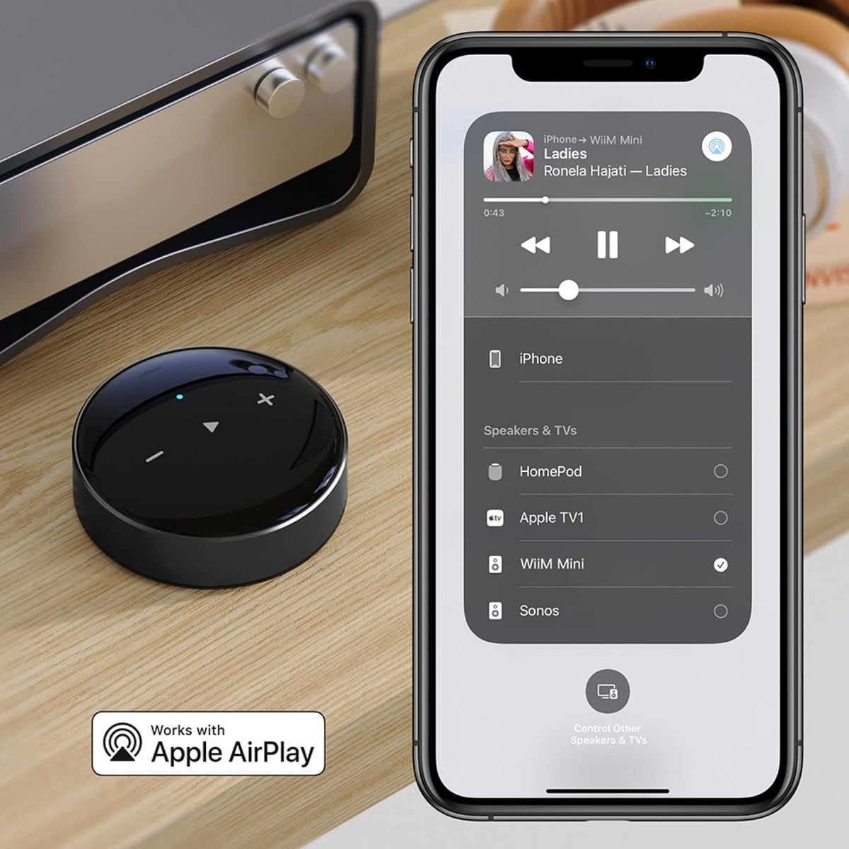 WiiM Mini AirPlay 2 Wireless Audio Streamer, Multiroom Stereo, Preamplifier, Works with Alexa and Siri Voice Assistants, Stream Hi-Res Audio from Amazon Music, Tidal and More - PuriLite