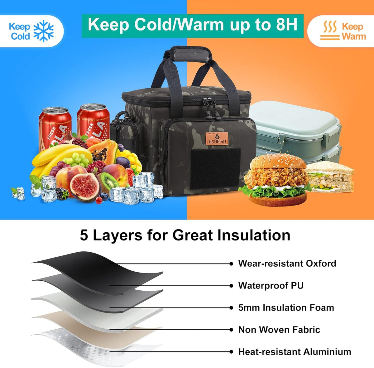 HSHRISH Tactical Large Lunch Bag for Men,Leakproof Insulated Lunch Box, Durable Soft Cooler Bag with Shoulder Strap Lunch Pail for Work Shifts Outdoor - PuriLite
