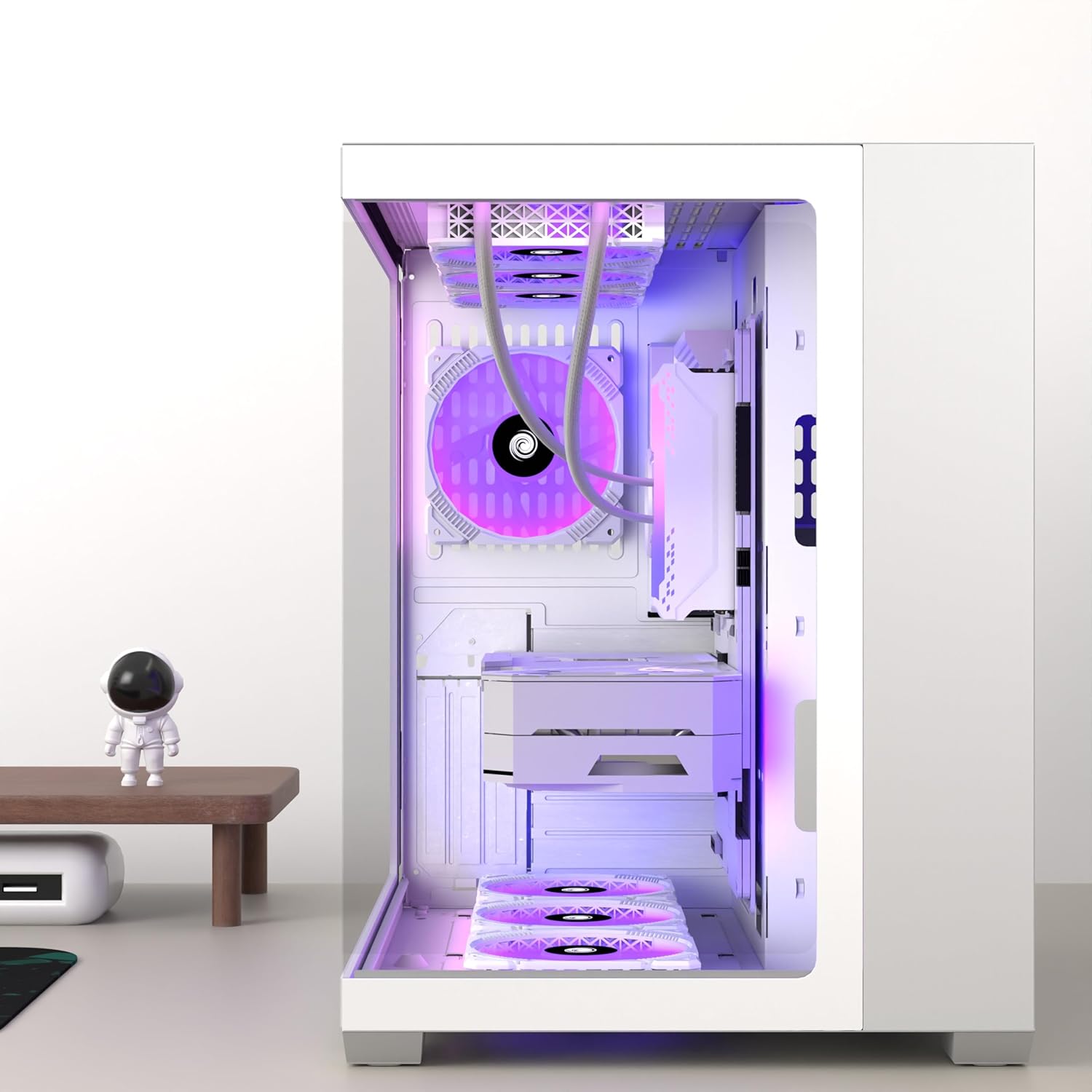 KEDIERS ATX PC Case,6 PWM ARGB Fans Pre-Installed,360MM RAD Support,Gaming 270° Full View Tempered Glass Mid Tower Pure White ATX Computer Case,C690 - PuriLite