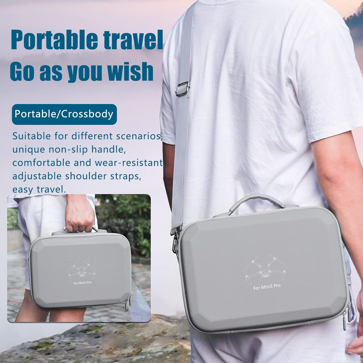 Mini 3 Carrying Case, for DJI Mini 3 Pro and DJI Mini 3, Waterproof Portable Hard Shell Travel Box Compatible with Shoulder Strap for DJI Mini 3 Pro and DJI Mini 3 Drone Accessories - PuriLite