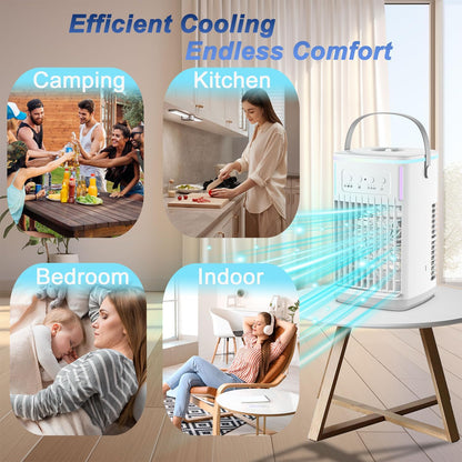 Portable Air Conditioners Fan with Remote, 4-in-1 Portable AC with 1500ml Water Tank, 3 Wind Speeds, 6H Timer, 2 Cool Mist, 7 Lights, Personal Mini Air Conditioner for Room Bedroom Office (Black) - PuriLite
