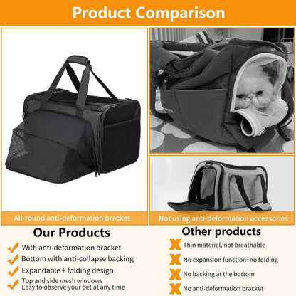 Alioth Cat Carrier, Soft-Sided Mesh Pet Airline Travel Carrier Bag, Portable Small Medium Cats Carrier, Collapsible Breathable Puppy Carrier, Black - PuriLite