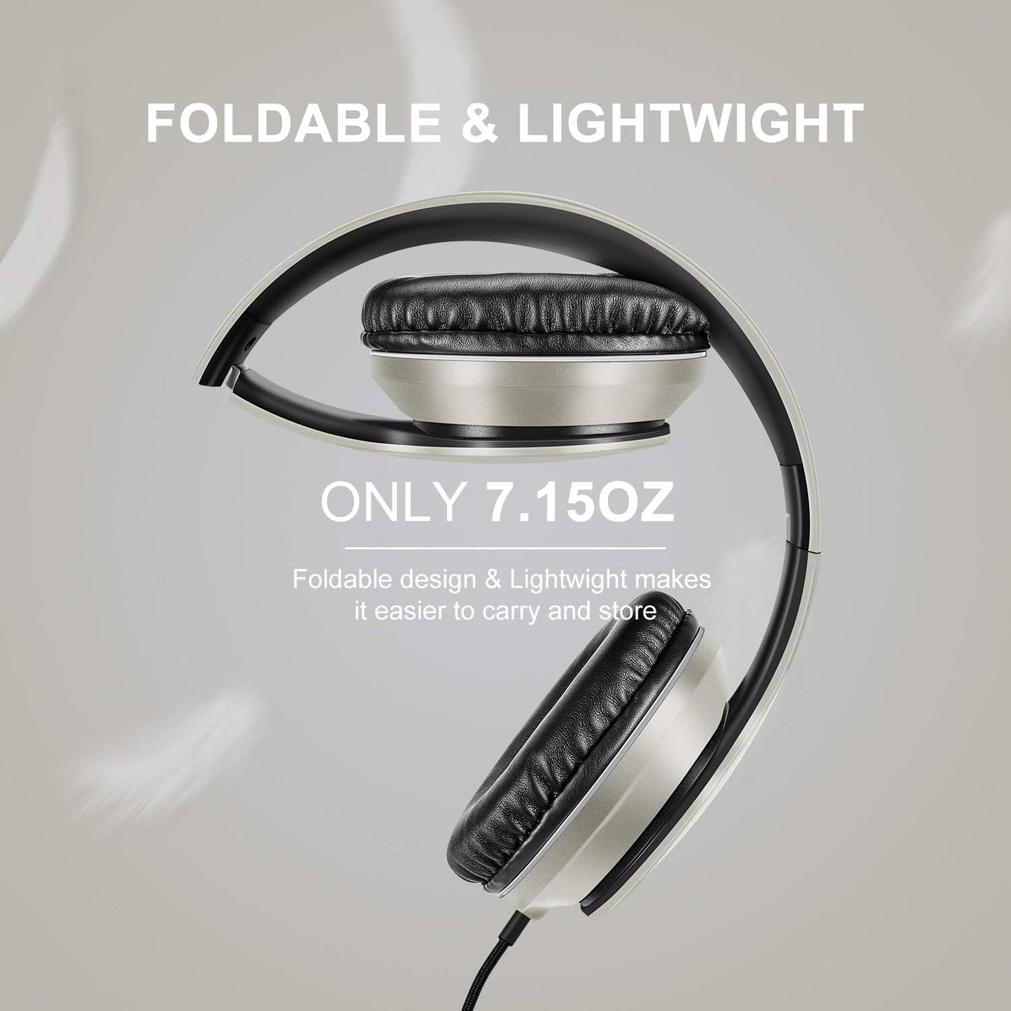 LORELEI X6 Over-Ear Headphones With Microphone, Lightweight Foldable & Portable Stereo Bass With 1.45M No-Tangle Wired for Smartphone Tablet MP3/4 (Black-Gold) - PuriLite