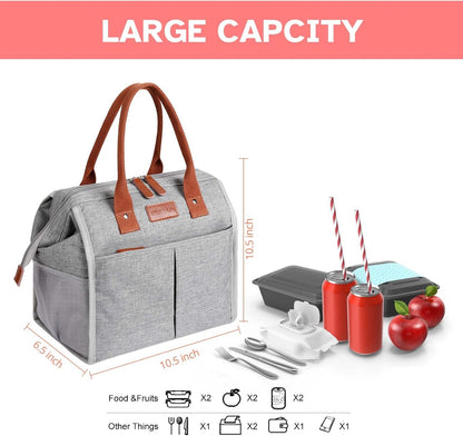 Lunch Bag for Women & Men, Insulated Lunch Box Cooler Tote Bags, Adult Reusable Lunch Boxes with Water Resistant for Work, Travel and Picnic (Grey) - PuriLite