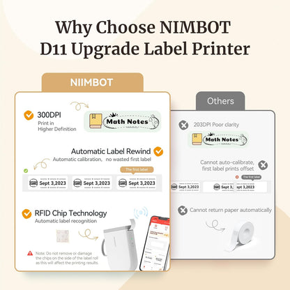 NIIMBOT D110 Mini Label Maker Machine with Tape(Pre-Cut Size 12x40mm), Portable Bluetooth Sticker Printer, Inkless Automatic Feeding One-Touch Custom Printing, Compatible with Phone Only - PuriLite