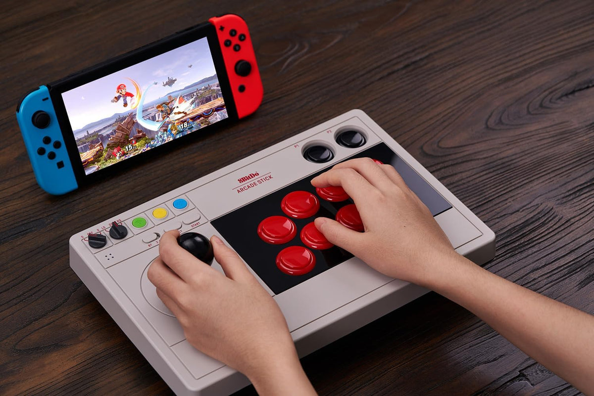 8BitDo Retro Arcade Fight Stick 8 Way Joystick with 2 Dedicated Macro Buttons and Turbo Function for Switch/Switch 2 and PC Windows, Support Bluetooth, 2.4G Wireless and Wired USB-C Cable Connection - PuriLite