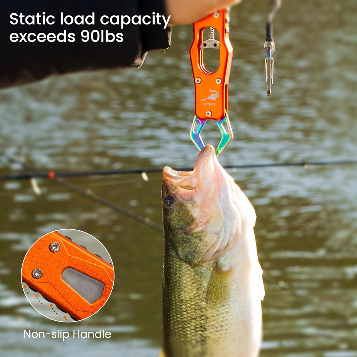 Pristis High Strength Fish Gripper, Heavy Duty Stainless Steel Fishing Lip Grabber with Lightweight Aluminum Handle, Hook Remover Holder for Caught Fish, Mouth Grab Grip Tool for Freshwater Saltwater - PuriLite