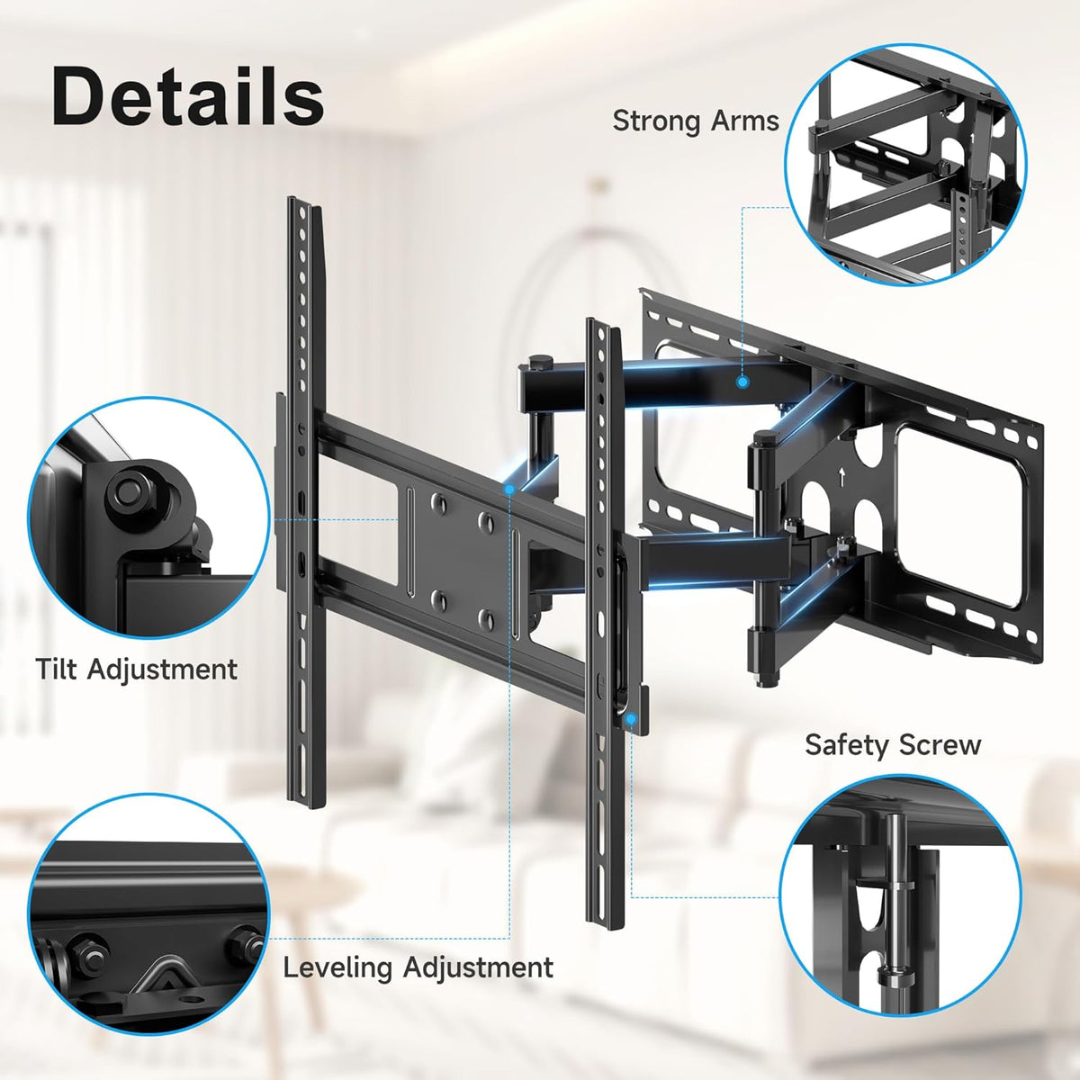 XINLEI TV Full Motion TV Wall Mount for Most 26"-70" Flat Screen/LED/ 4K TVs, Swivel/Tilt TV Bracket with Articulating Dual Arms, Support 99lbs, Max VESA 400x400mm (MA570) - PuriLite