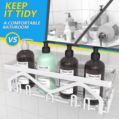 Coraje Adhesive Shower Caddy, 5-Pack Shower Shelves, Large Capacity Load Bearing 40 LBS Shower Organizer, No Drilling Shower Shelf, Rustproof Stainless Steel Bathroom Shower Storage, Black - PuriLite