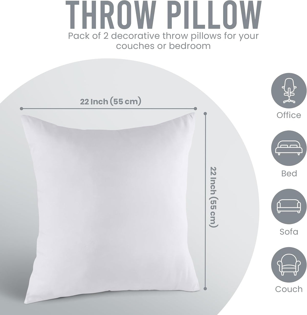 Utopia Bedding Throw Pillows Insert (Pack of 2, White) - 20 x 20 Inches Bed and Couch Pillows - Indoor Decorative Pillow - PuriLite