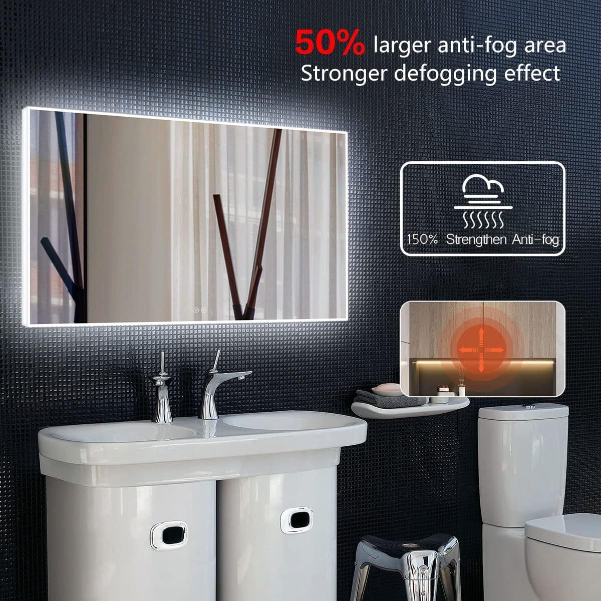 DP Home LED Lighted Bathroom Vanity Wall Mirror with Touch Button, Dimmable, Vertical & Horizontal Mount Mirrors 70 x 32 in E-N031-7032-TS Wall Mounted Makeup LED Vanity Mirror - PuriLite