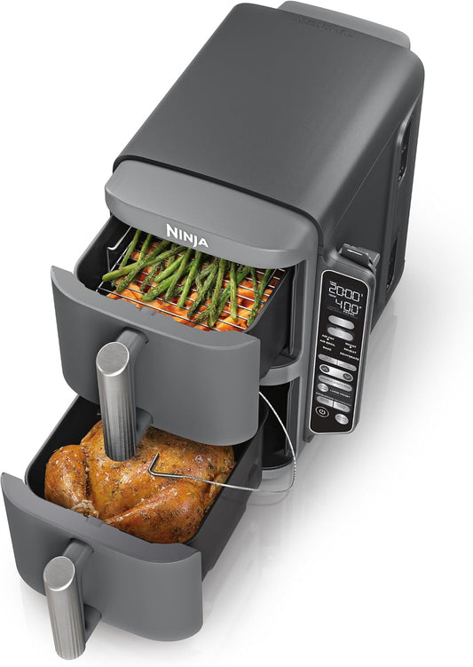 10 Qt DoubleStack Smart Air Fryer | 6-in-1 Dual Basket Cooker with Smart Thermometer