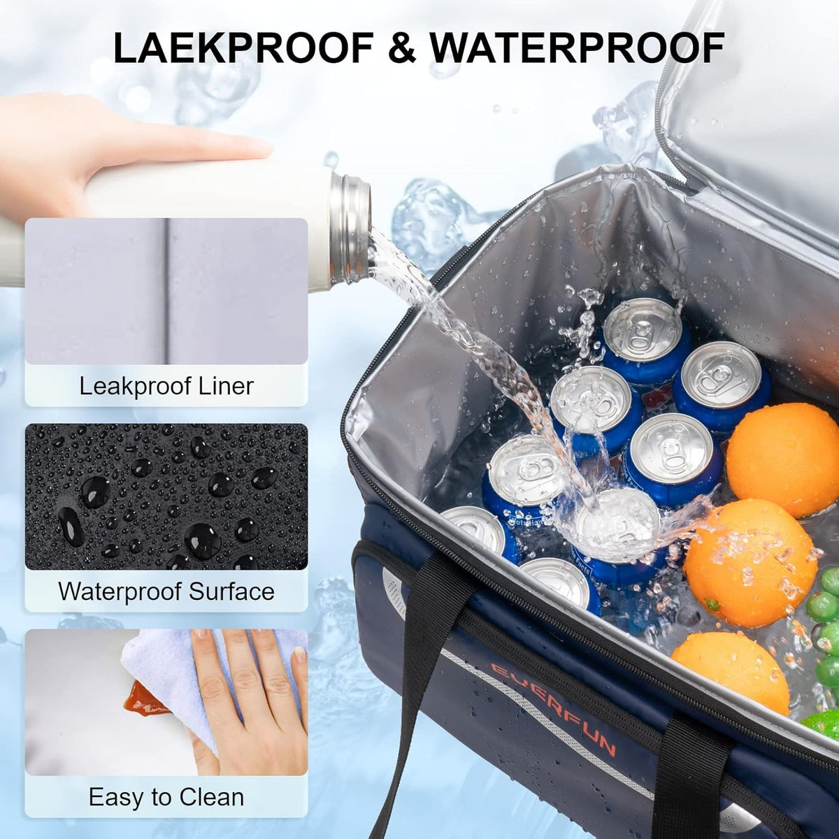EVERFUN Cooler Bag Insulated Beach Cooler Lunch Bag Box for Men Women Dual Compartments Collapsible Waterproof Leak-Proof for Travel Work Picnic - PuriLite