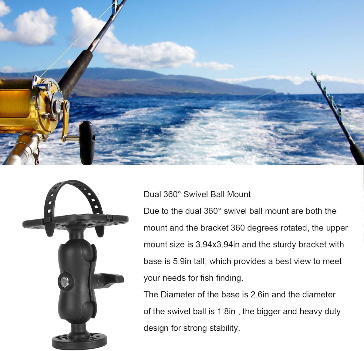 Fockety Fish Finder Mount Base, 360° Rotating Holder for Removable Adjustable Boat Fish Finder Electronic Mount, Stable Bracket for Canoe Kayak - PuriLite
