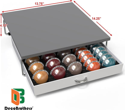 DecoBrothers Vertuo Pod Holder VertuoLine Drawer Storage for Nespresso Coffee Capsules, Crystal Tempered Glass, White - PuriLite