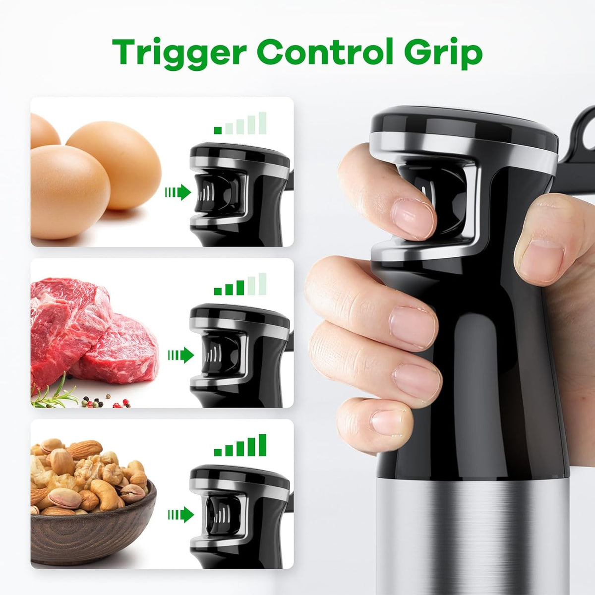 Turelar Immersion Blender Handheld Corded, 1100W 5 in 1 Hand Blender Set Trigger Variable Speed, Emulsion Stick Mixer with Food Processor, Whisk, Frother, for Soup, Puree, Baby Food, Anti-scratch
