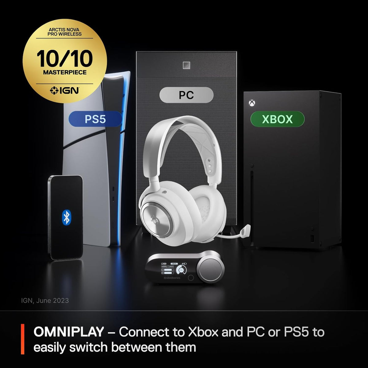 NEW SteelSeries Arctis Nova Pro Wireless Multi-System Gaming Headset - Premium Hi-Fi Drivers - Active Noise Cancellation - Infinity Power System - ClearCast Gen 2 Mic - PC, PS5/PS4, Switch, Mobile - PuriLite
