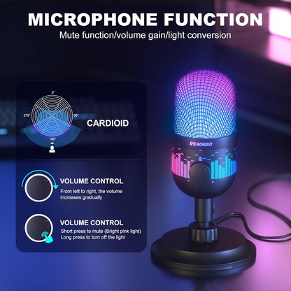USB Condenser Microphone | Gaming Microphone | Computer Microphone | Streaming Microphone | Podcast Recording Microphone | Unidirectional Voice Pickup - PuriLite