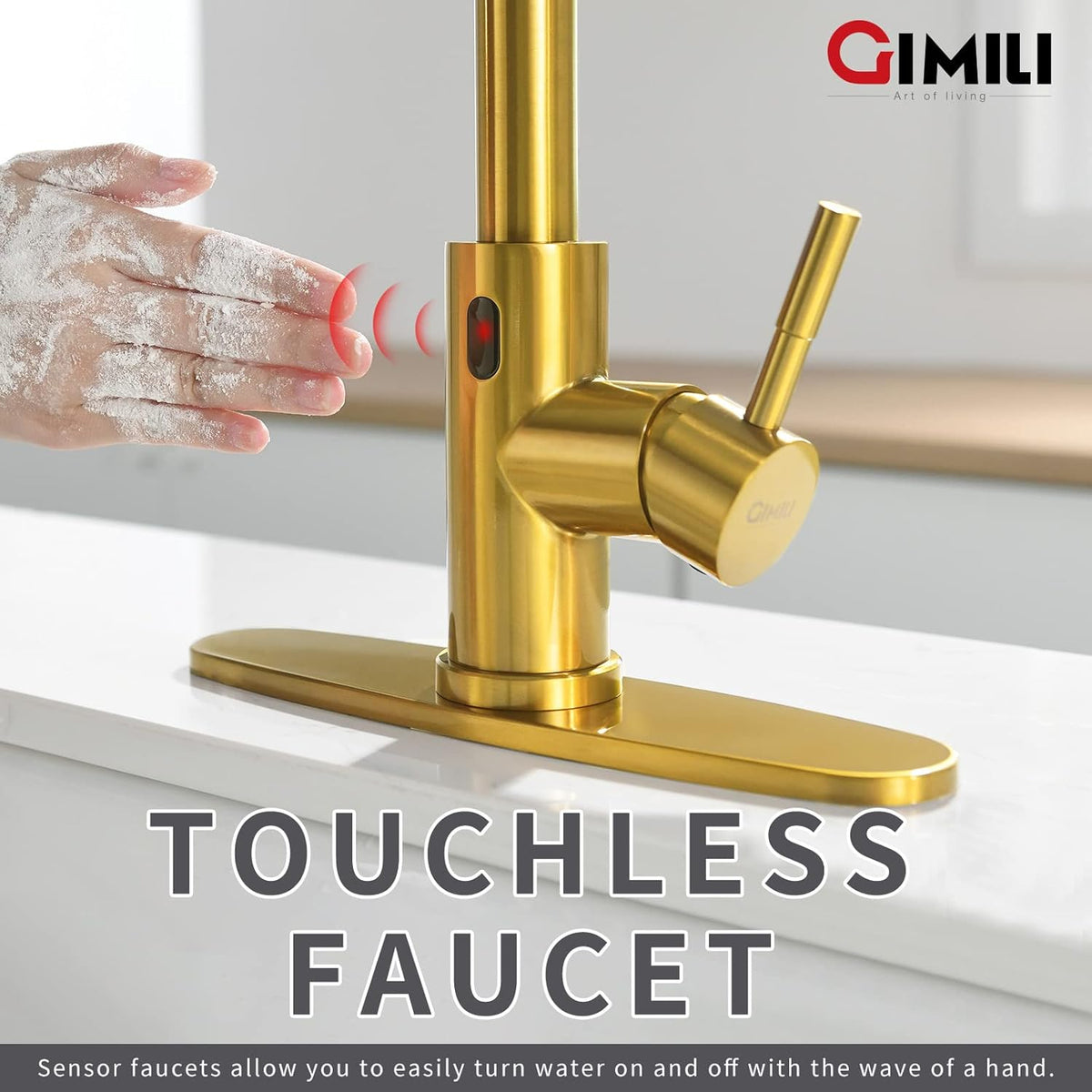 GIMILI Matte Black Kitchen Faucet with LED Light,Single Hole Spring Kitchen Sink Faucet with Pull Down Sprayer - PuriLite