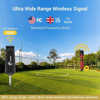 TONOR Wireless Microphones, UHF Dual Karaoke Microphone System, Microfonos Inalambricos with Rechargeable Receiver, Cordless Dynamic Mic for Singing, Wedding, DJ, Party, Speech TW320 Grey - PuriLite