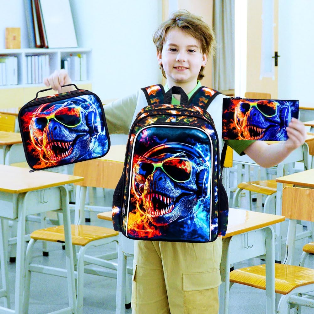 3pcs Backpack for Boys and Girls, 16” Kids Kindergarten Bookbag with Lunch Box, Cute Elementary Backpacks for Boy Girl - PuriLite