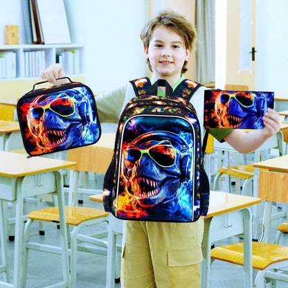 3pcs Backpack for Boys and Girls, 16” Kids Kindergarten Bookbag with Lunch Box, Cute Elementary Backpacks for Boy Girl - PuriLite
