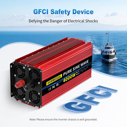 SUNWHEEL 4000W Pure Sine Wave Inverter, 12V DC to 110V/120V AC Power Inverter for RV、Microwave、Off Grid、Truck、Refrigerator、Air Conditioner with 4 AC outlets and LCD Display - PuriLite