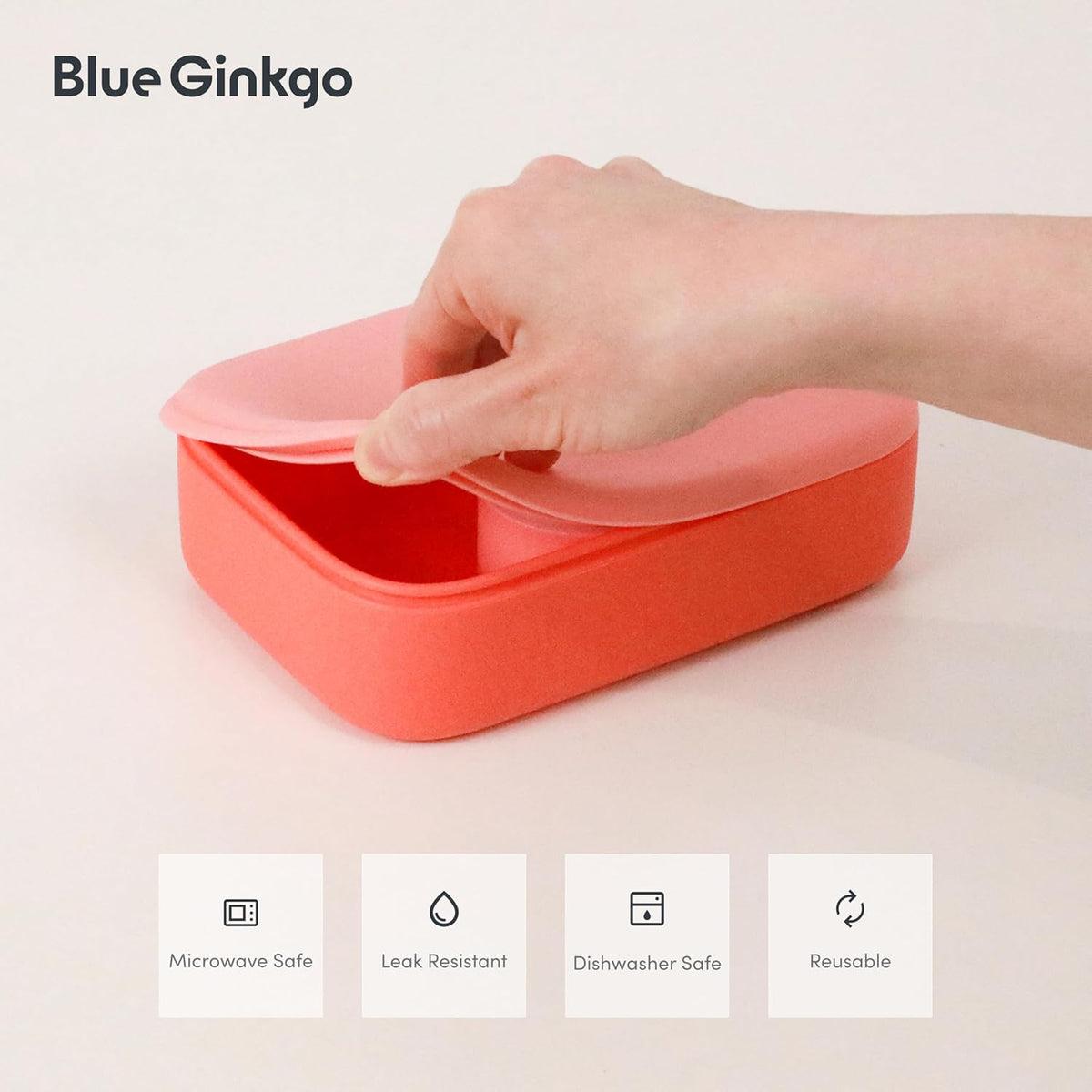 Blue Ginkgo Kids Silicone Lunch Box Set – Durable Heavy-Duty Silicone Bento Box, Microwave, Freezer, Dishwasher Safe – Airtight, BPA Free (Made in Korea, Coral) - PuriLite