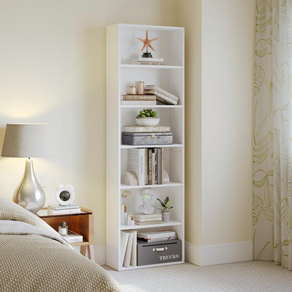 SiliBamb Bookshelf, 6-Tier Open Bookcase, Storage Shelves, Display Storage Shelves, Floor Standing Unit, Home Decor, Furniture for Home Office, Living Room, Bedroom, White - PuriLite
