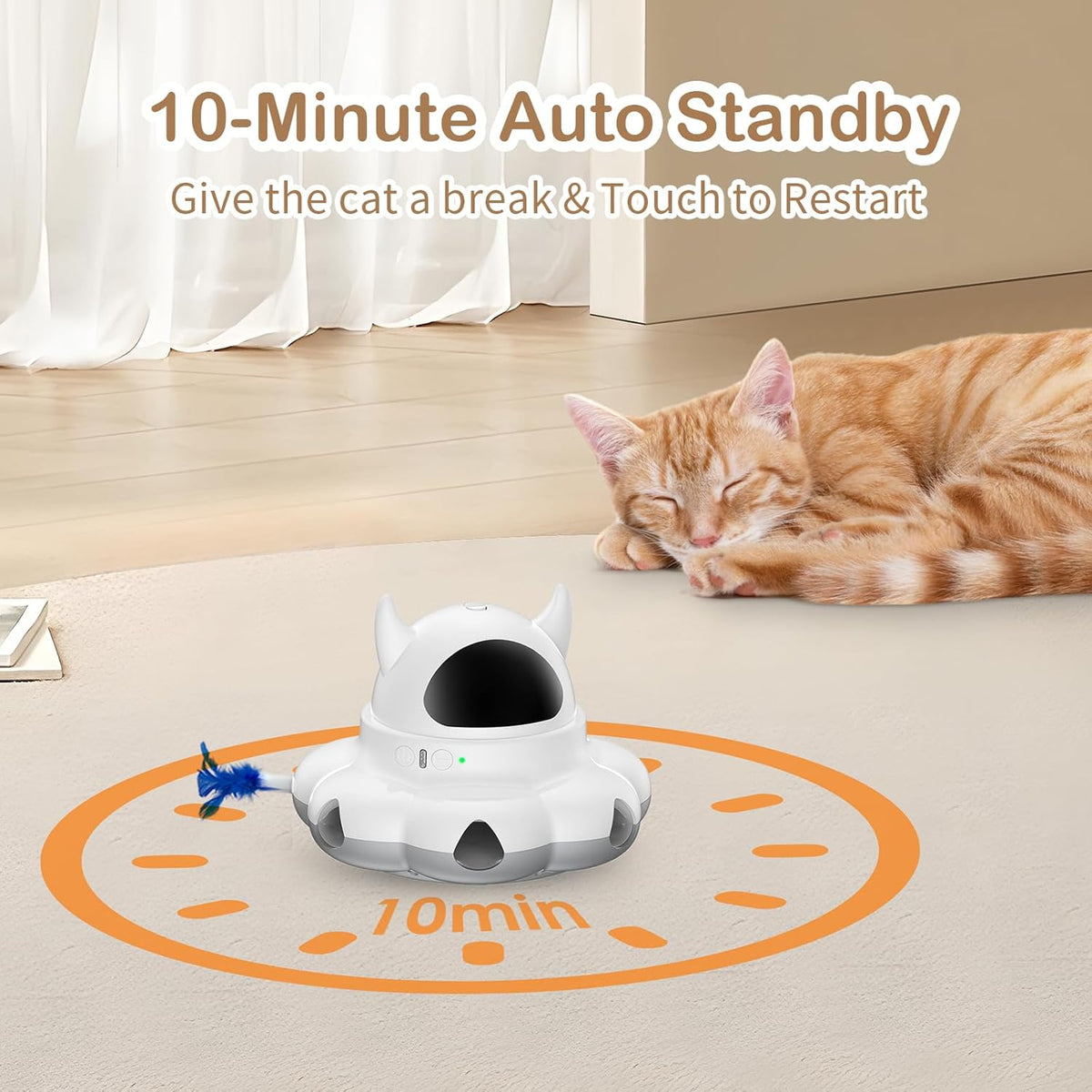 Cosicosy 2-in-1 Interactive Cat Toys for Indoor Cats, Automatic Cat Toy with 8 Holes Mice Whack A Mole Moving Feather, Smart Cat Toy (White) - PuriLite