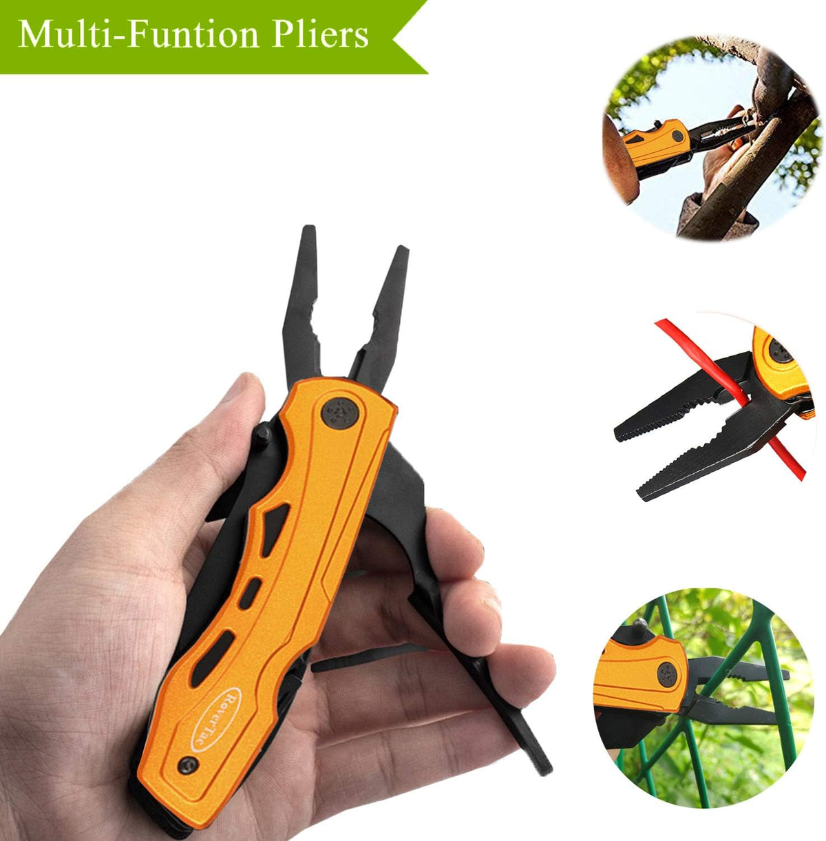 RoverTac Pocket Knife Tactical Folding Knife Multi Tool Survival Camping Knife, Multitool Knife Pliers Bottle & Can Opener 9-Pack Screwdrivers Liner Lock Nylon Sheath, Pocket Knife for Camping Hiking - PuriLite